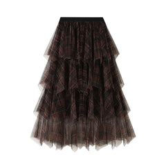 A-line skirt mid length skirt women's irregular mesh cake skirt