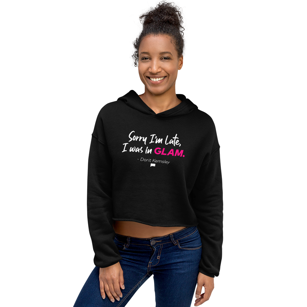 The Real Housewives of Beverly Hills Sorry I'm Late Dorit Kemsley Women's Fleece Crop Hooded Sweatshirt