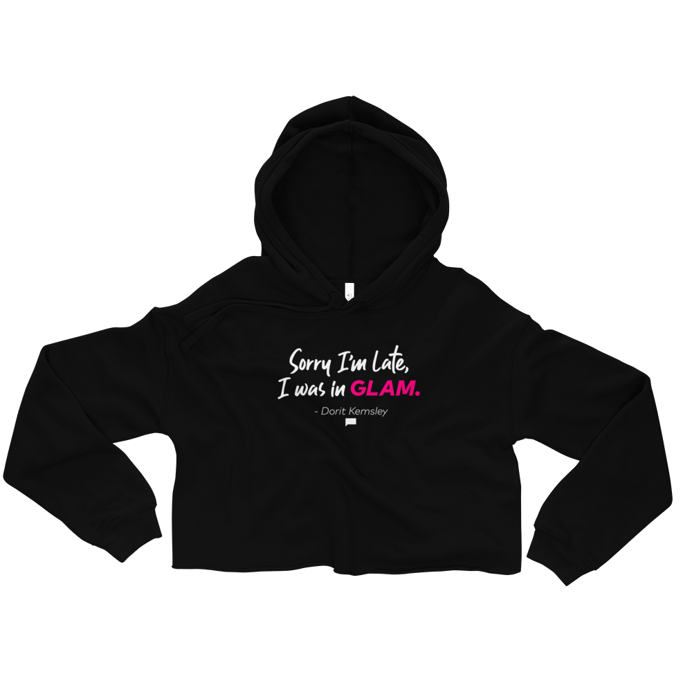 The Real Housewives of Beverly Hills Sorry I'm Late Dorit Kemsley Women's Fleece Crop Hooded Sweatshirt