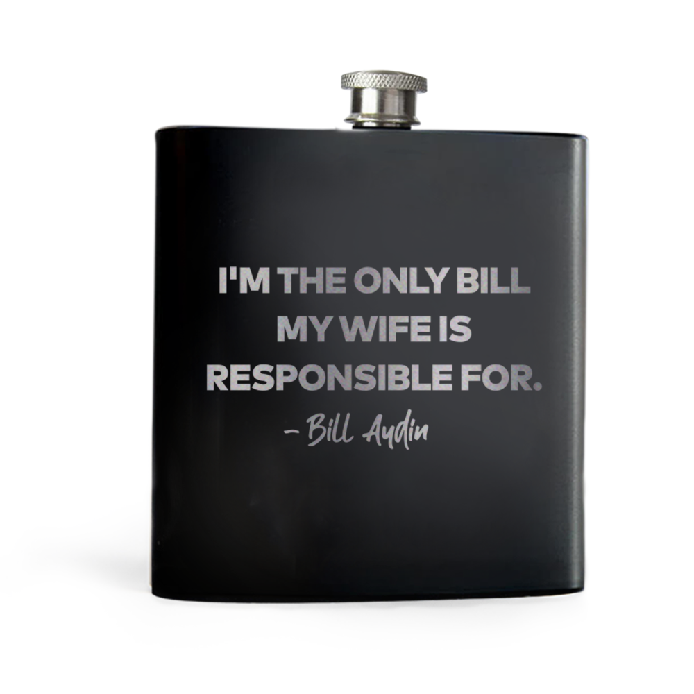 The Real Housewives of New Jersey Bill Aydin Tagline Laser Engraved Flask