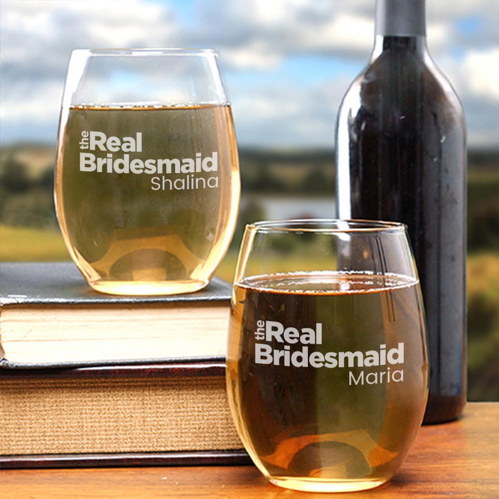 The Real Bridesmaid Personalized Stemless Wine Glass - Set of 2