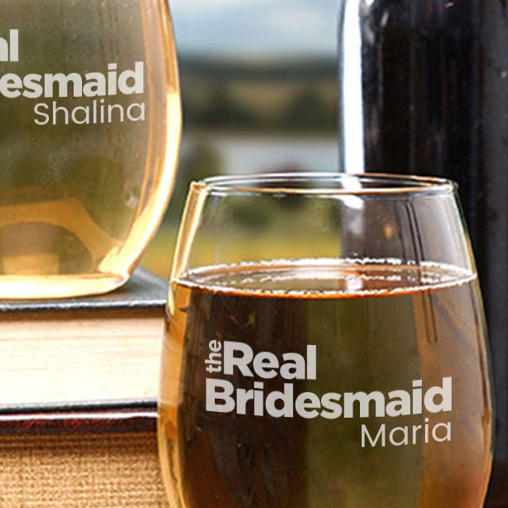 The Real Bridesmaid Personalized Stemless Wine Glass - Set of 2