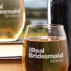 The Real Bridesmaid Personalized Stemless Wine Glass - Set of 2